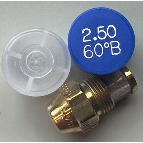 Oil Burner Nozzle, 2.50 60 B, Solid Spray Blue Cap 2.50 60 B Oil Nozzle 2.50 Gallons per minute with a 60 degree Solid Spray into Oil Burner for proper atomization in Kuwait