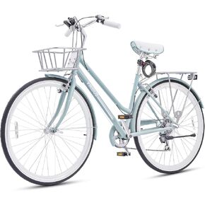 VIRIBUS Womens Hybrid Bike, 7 Speed Road Bike 28 inch for Women, 700C Adult Bicycle with Basket and Rack for Tall Ladies, Step Through City Retro Commuter Bicycle in Kuwait