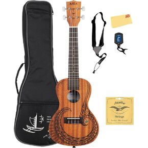 Kala Courage Mahogany Concert Ukulele - Bundle With Gig Bag, Tuner, Strap, Strings, and Austin Bazaar Polishing Cloth in Kuwait