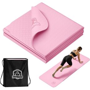 سجادة يوجا قابلة للطي من HAPBEAR - 72 بوصة × 24 بوصة × 0.24 بوصة (6 مم)، سجادة تمرين TPE غير قابلة للانزلاق للتمرين المنزلي، واليوجا، والبيلاتيس، والتمدد، والسفر، متينة وصديقة للبيئة، وتتضمن حقيبة حمل in Kuwait