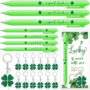 24 Sets St Patrick's Day Gifts for Employee Good Luck Ballpoint Pens Shamrock Ballpoint Pens Four Leaf Clover Keychains with Thank You Cards for Team Staff Teacher Coworker in Kuwait