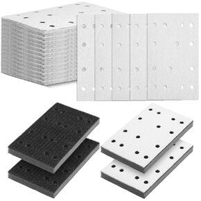 100 حزمة من ألواح الصنفرة الكاشطة مستطيلة مقاس 80 × 133 مم P80 120 150 180 220 حبيبة مع 4 ورق صنفرة من الفوم الأسود الناعم لآلات صنفرة الألواح المتوافقة مع Festool Rs400 Ls130 in Kuwait