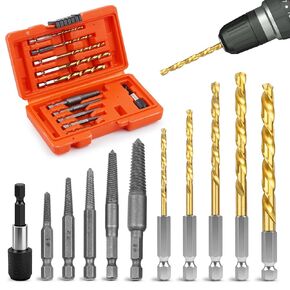 مجموعة مستخرج براغي مقلمة مكونة من 11 قطعة ولقم مثقاب لليد اليسرى - مجموعة مستخرج براغي سهلة لإزالة البراغي المكسورة، طقم مستخرج براغي تالف HSS مع حقيبة تخزين، هدية رائعة in Kuwait