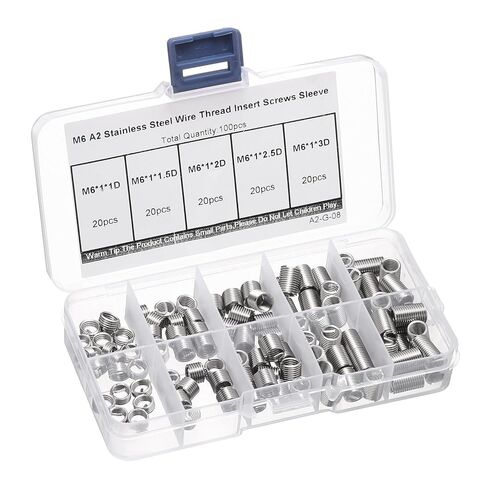 Uxcell 100 قطعة سلك خيط إدراج عدة M6 × 1 (1D-3D) متري 304 الفولاذ المقاوم للصدأ حلزوني إدراج ملفوف موضوع طقم إصلاح سلك المسمار الخيوط كم غمد للمعدات الميكانيكية in Saudi Arabia