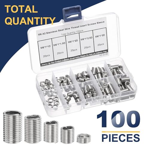 Uxcell 100 قطعة سلك خيط إدراج عدة M6 × 1 (1D-3D) متري 304 الفولاذ المقاوم للصدأ حلزوني إدراج ملفوف موضوع طقم إصلاح سلك المسمار الخيوط كم غمد للمعدات الميكانيكية in Saudi Arabia