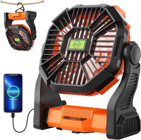 Portable Fan Rechargeable Battery Powered Fan,270°Pivot Cordless Battery Operated Camping Fans with LED Light & Hook,USB Personal Fans Outdoor Camping Essentials for Tent Beach Travel Reading in Kuwait