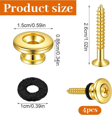 4 Pcs Gold Guitar Strap Buttons Gold Strap Buttons Acoustic Guitar with Mounting Screws Metal End Pins for Acoustic Electric Guitars Bass Ukulele in Kuwait