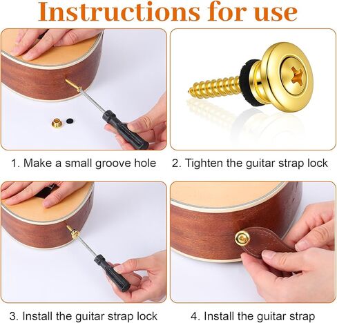 4 Pcs Gold Guitar Strap Buttons Gold Strap Buttons Acoustic Guitar with Mounting Screws Metal End Pins for Acoustic Electric Guitars Bass Ukulele in Kuwait