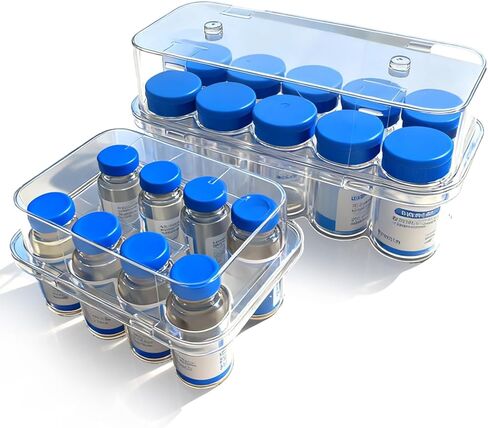 2pcs Peptide Case for Fridge, Vial Holder for Refrigerator, Holds 10ml &1-3ml Vials, Click-Closure Stackable Organizer for Insulin/Peptides/GLP-1, Semi-Transparent in Kuwait