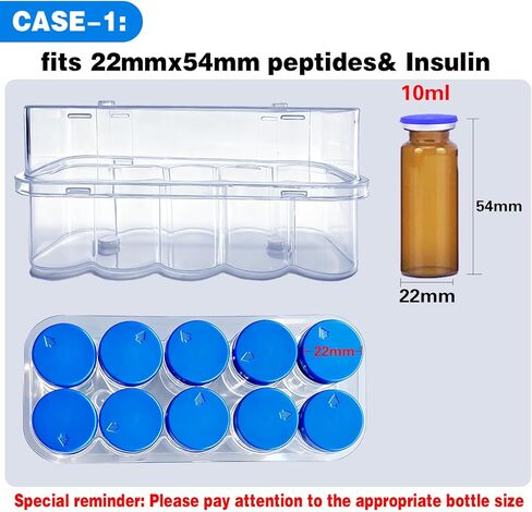 2pcs Peptide Case for Fridge, Vial Holder for Refrigerator, Holds 10ml &1-3ml Vials, Click-Closure Stackable Organizer for Insulin/Peptides/GLP-1, Semi-Transparent in Kuwait