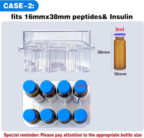 2pcs Peptide Case for Fridge, Vial Holder for Refrigerator, Holds 10ml &1-3ml Vials, Click-Closure Stackable Organizer for Insulin/Peptides/GLP-1, Semi-Transparent in Kuwait
