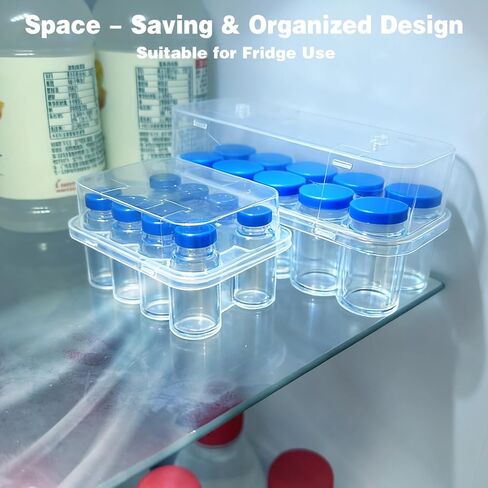 2pcs Peptide Case for Fridge, Vial Holder for Refrigerator, Holds 10ml &1-3ml Vials, Click-Closure Stackable Organizer for Insulin/Peptides/GLP-1, Semi-Transparent in Kuwait