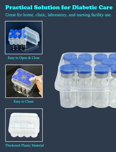 2 Pack Peptide Case for 3ml Vials, Insulin Vial Holder for Fridge, Peptide Storage Organizer Case Holds 10 3ml Bottles, Keep Peptides Organized and Clean, Diabetic Supplies in Saudi Arabia