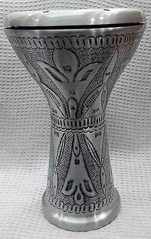 Egyptian Darbuka Drum Doumbek Tombak, Silver, 22cm (8.75") Head, 41cm Height, Aluminum Body, Synthetic Skin, Includes Soft Bag and Tuning Key in Kuwait