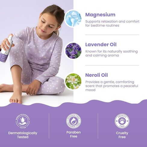 Kids Magnesium Sleep Spray with Lavender & Neroli – Calming Bedtime Mist for Legs, Feet & Body – Gentle Magnesium Oil Spray for Kids – Aromatherapy Pillow & Room Spray for Relaxation & Comfort in Kuwait