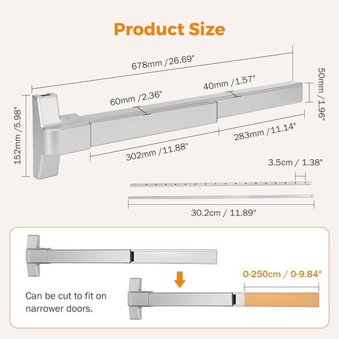 BEAMNOVA 26.7in Metallic + 26.7in Black Vertical Rod Door Panic Bar Exit Device Commercial Door Push Lock Set in Saudi Arabia