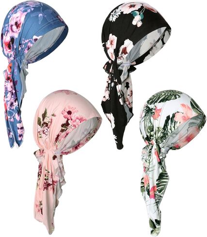 4Pcs Chemo Headwear for Women Pre Tied Turbans Cotton Head Scarf Breast Cancer Hat Gifts for Cancer Patients in Saudi Arabia