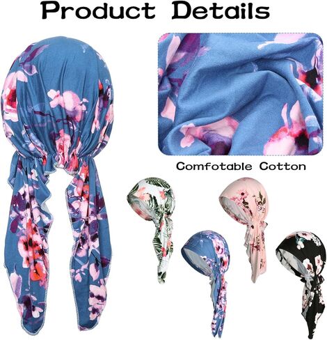 4Pcs Chemo Headwear for Women Pre Tied Turbans Cotton Head Scarf Breast Cancer Hat Gifts for Cancer Patients in Saudi Arabia
