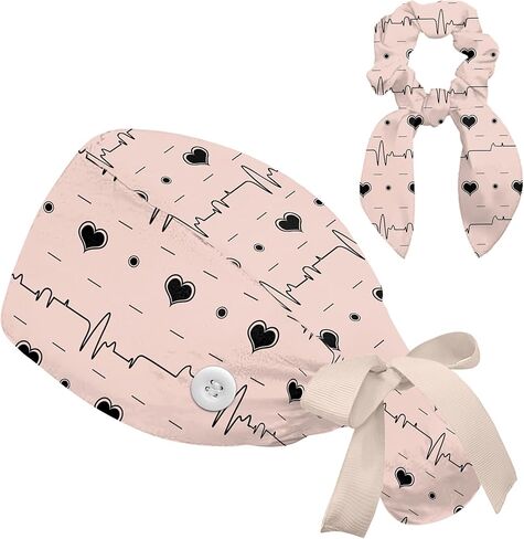 Scrub Caps Women Nursing Hats with Button, Adjustable Working Cap with Ponytail Pouch Scrunchy and Ribbon Tie for Women in Saudi Arabia