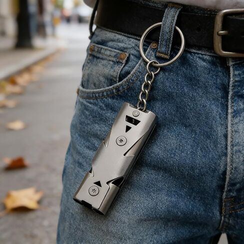 1Pc High End Stainless Steel Double Tube Explosive Whistle Gray Dual Band Whistle Can Be Used As A Keychain Party Gift 11X2.5cm in Saudi Arabia