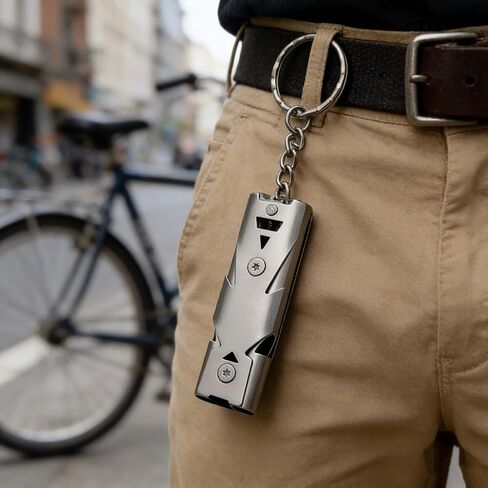 1Pc High End Stainless Steel Double Tube Explosive Whistle Gray Dual Band Whistle Can Be Used As A Keychain Party Gift 11X2.5cm in Saudi Arabia