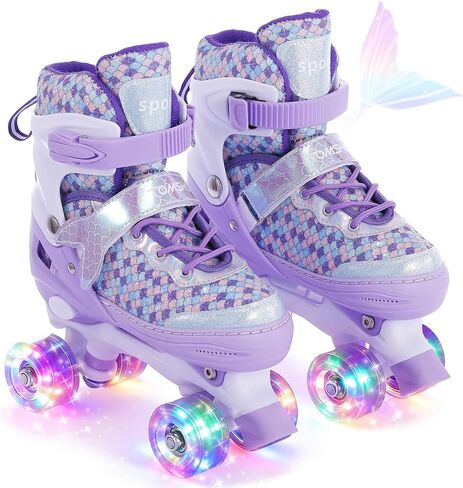 TOMSHOO Kids Roller Skates for Girls Toddlers Youth 4 Sizes Adjustable Quad Skates with Light up Wheels Children Skates for Indoor Outdoor in Kuwait