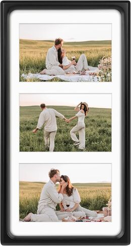 Golden State Art, 4x6 Collage Picture Frame - Solid Wood with Real Glass - Multi Picture Frame for (3) 4x6 Photos or One 7x14 Print - Rounded Corner Design - Collage Wall Decor - Brown in Saudi Arabia