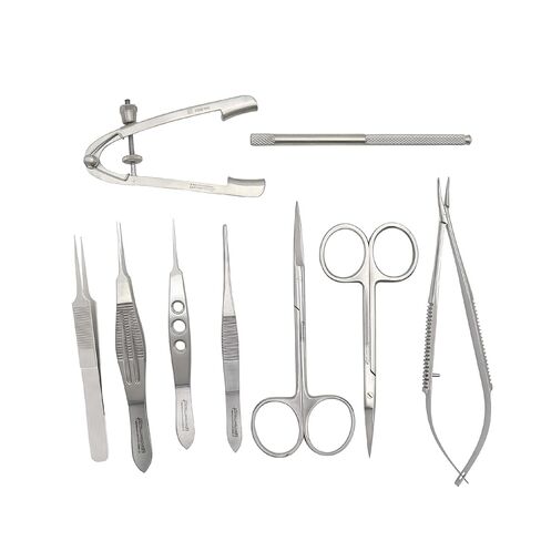 Stellmacher Pterygium Ophthalmic Kit, 10-Piece Reusable Stainless Steel Instruments with Sterilization Tray for Eye Care Procedures (10 Pcs) in Kuwait