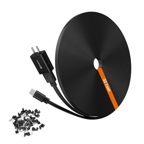 30ft Power Extension Cable for Tapo TP-Link 2K QHD C121 Security Cam - 9m USB C Long Flat Charging Cord with 18W Fast Charger, Black in Kuwait