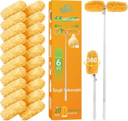 6 ft Extendable Duster Handle with 20 Pcs, 360° Heavy Duty Duster Refills Kit for Swiffer, 4X Electrostatic Microfiber for Cleaning Home, Effortlessly Reach Ceilings, Fans & Hard-to-Reach Areas in Saudi Arabia