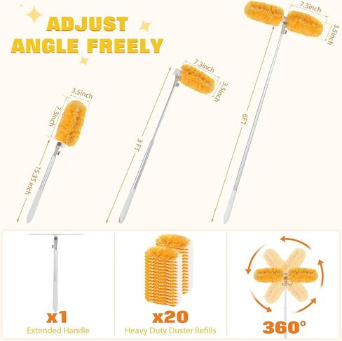 6 ft Extendable Duster Handle with 20 Pcs, 360° Heavy Duty Duster Refills Kit for Swiffer, 4X Electrostatic Microfiber for Cleaning Home, Effortlessly Reach Ceilings, Fans & Hard-to-Reach Areas in Saudi Arabia