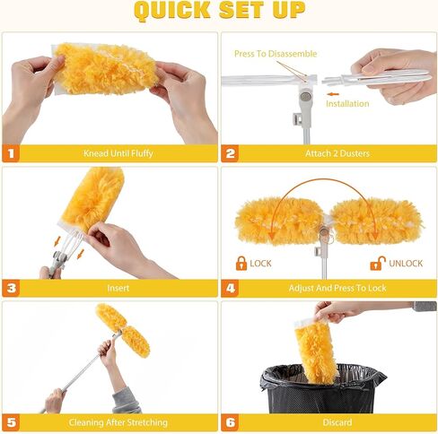 6 ft Extendable Duster Handle with 20 Pcs, 360° Heavy Duty Duster Refills Kit for Swiffer, 4X Electrostatic Microfiber for Cleaning Home, Effortlessly Reach Ceilings, Fans & Hard-to-Reach Areas in Saudi Arabia