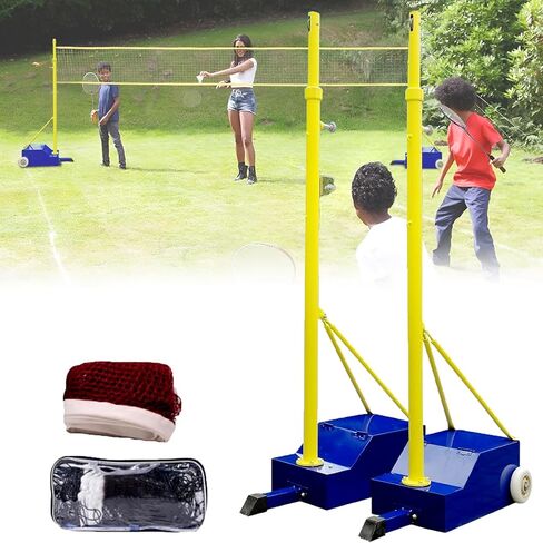 Adjustable Volleyball Net Poles with Heavy Duty Base, 5ft-6.9ft Height, Portable Stand for Backyard, School, Stadium & Family Fun - Complete Set with Volleyball & Banton Net in Saudi Arabia