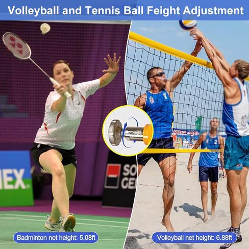 Adjustable Volleyball Net Poles with Heavy Duty Base, 5ft-6.9ft Height, Portable Stand for Backyard, School, Stadium & Family Fun - Complete Set with Volleyball & Banton Net in Saudi Arabia