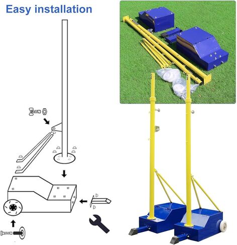 Adjustable Volleyball Net Poles with Heavy Duty Base, 5ft-6.9ft Height, Portable Stand for Backyard, School, Stadium & Family Fun - Complete Set with Volleyball & Banton Net in Saudi Arabia