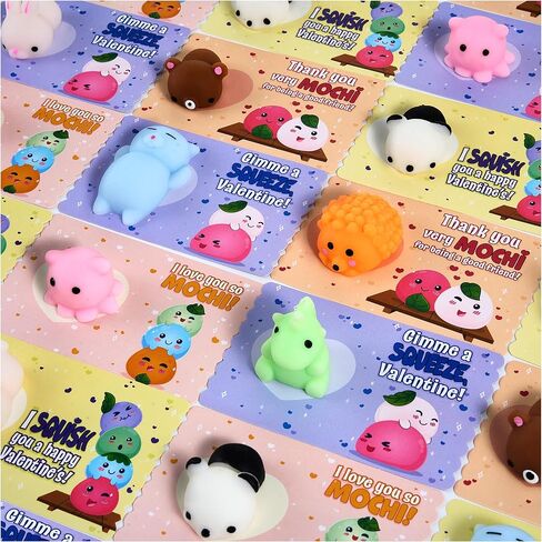 JOYIN 28 Packs Gift Cards with Gift Cute Kawaii Mochi Squishy Toy to Squeeze Stress Relief Fidget Toy for Kids, Classroom Exchange Prizes Party Favor in Saudi Arabia