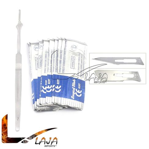 1 مقبض مشرط من الفولاذ المقاوم للصدأ #7 + 20 شفرات مشرط من الفولاذ الكربوني المعقم #10 و#11 (العلامة التجارية LAJA IMPORTS) in Saudi Arabia