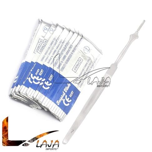 1 مقبض مشرط من الفولاذ المقاوم للصدأ #7 + 20 شفرات مشرط من الفولاذ الكربوني المعقم #10 و#11 (العلامة التجارية LAJA IMPORTS) in Saudi Arabia