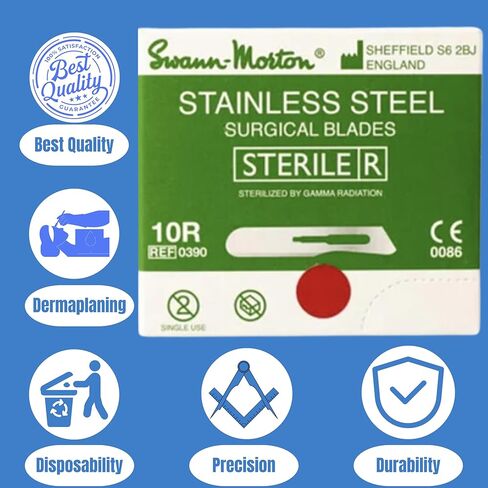 A1 Surgics، مجموعة Dermaplaning مع (Swann) - (Morton) (10) شفرات Dermaplaning R (100ct.) - 2 ABS بلاستيك خفيف الوزن مقابض قابلة لإعادة الاستخدام وشفرات مباضع يمكن التخلص منها (100 شفرة فقط) in Saudi Arabia
