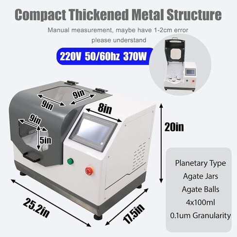 220V 370W Planetary Ball Mill Machine 0.1 Micron Powder Grinder with 4x100ml Agate Jars & Balls Planetary Type for Laboratory Dry Wet Grinding Milling, Sample Preparation, Chemical Research in Saudi Arabia
