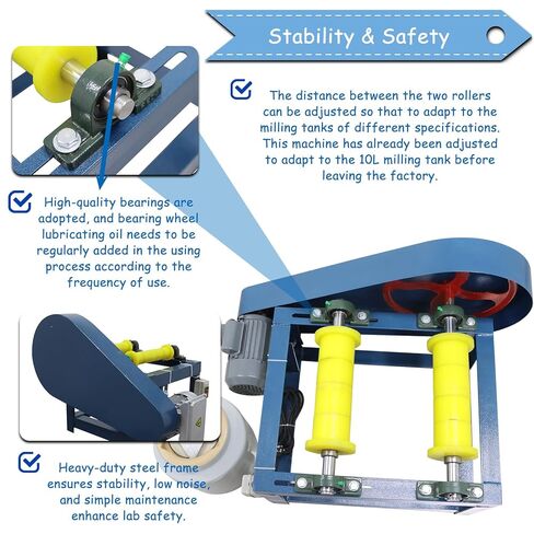10L Ball Mill Grinder, 550W 220V with Sealed Ceramic Jar & Alumina Balls, Horizontal Lab/Industrial Mill for Fine Wet/Dry Grinding of Glaze, Paint, Mineral, Quartz in Kuwait
