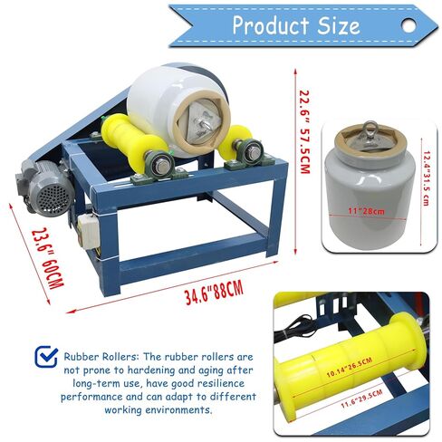 10L Ball Mill Grinder, 550W 220V with Sealed Ceramic Jar & Alumina Balls, Horizontal Lab/Industrial Mill for Fine Wet/Dry Grinding of Glaze, Paint, Mineral, Quartz in Kuwait