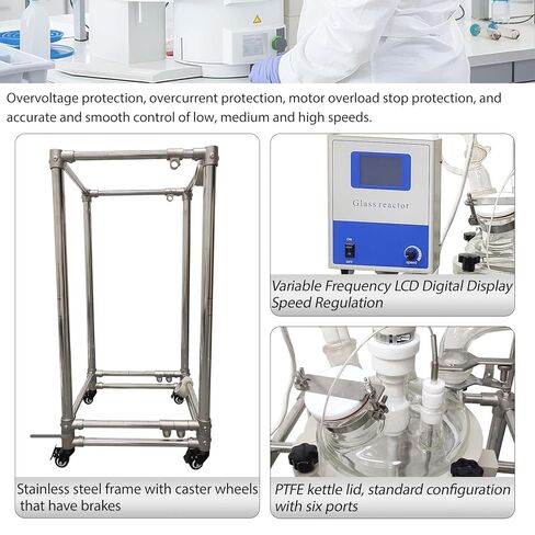 JARYANNNIX 20L Jacketed Reactor, Laboratory Glass Reactor, Lab Double-Layer Chemical Reaction Vessel with Digital Display, Glass Reaction Kettle for Chemistry Distillation, 50-500RPM in Kuwait
