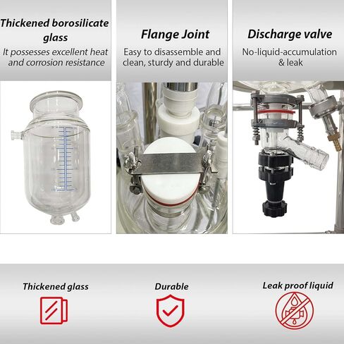 JARYANNNIX 20L Jacketed Reactor, Laboratory Glass Reactor, Lab Double-Layer Chemical Reaction Vessel with Digital Display, Glass Reaction Kettle for Chemistry Distillation, 50-500RPM in Kuwait