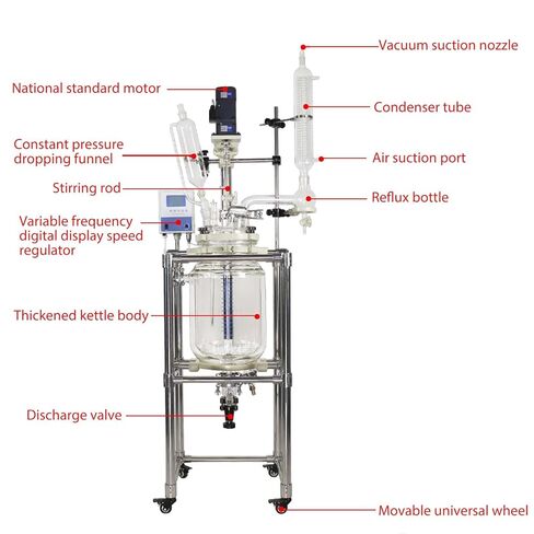 JARYANNNIX 20L Jacketed Reactor, Laboratory Glass Reactor, Lab Double-Layer Chemical Reaction Vessel with Digital Display, Glass Reaction Kettle for Chemistry Distillation, 50-500RPM in Kuwait