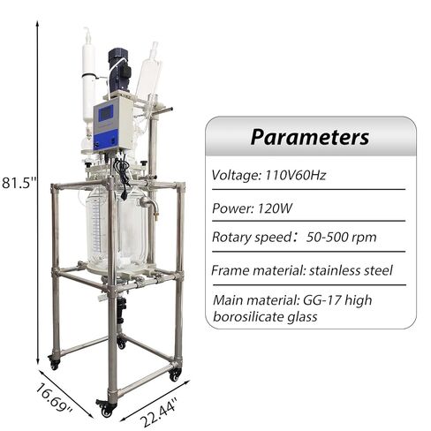 JARYANNNIX 20L Jacketed Reactor, Laboratory Glass Reactor, Lab Double-Layer Chemical Reaction Vessel with Digital Display, Glass Reaction Kettle for Chemistry Distillation, 50-500RPM in Kuwait