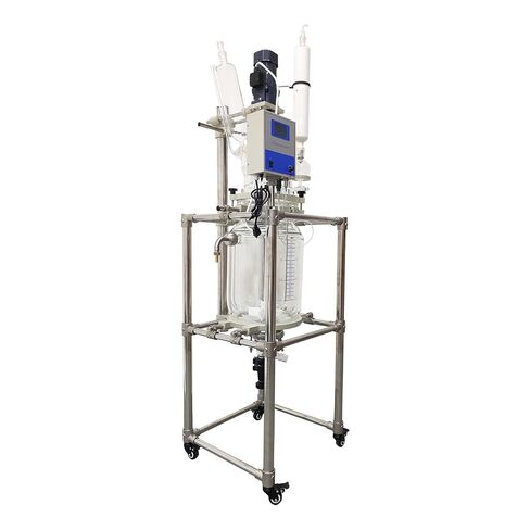JARYANNNIX 20L Jacketed Reactor, Laboratory Glass Reactor, Lab Double-Layer Chemical Reaction Vessel with Digital Display, Glass Reaction Kettle for Chemistry Distillation, 50-500RPM in Kuwait