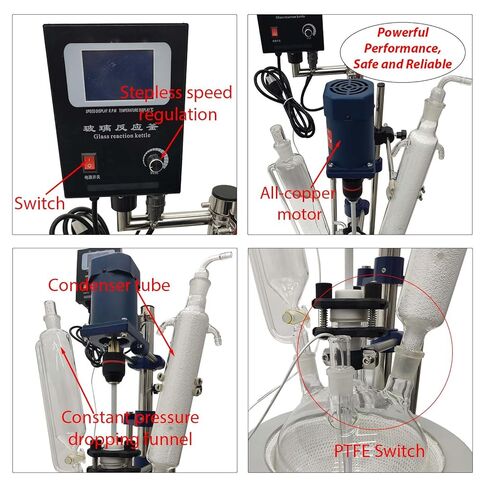 5L Glass Reactor, Lab Single-Layer Chemical Reaction Vessel with Digital Display, Jacketed Reactor for Reaction Distillation, Adjustable Speed 0-600 RPM, Withstand -120℃ to 300℃ in Kuwait