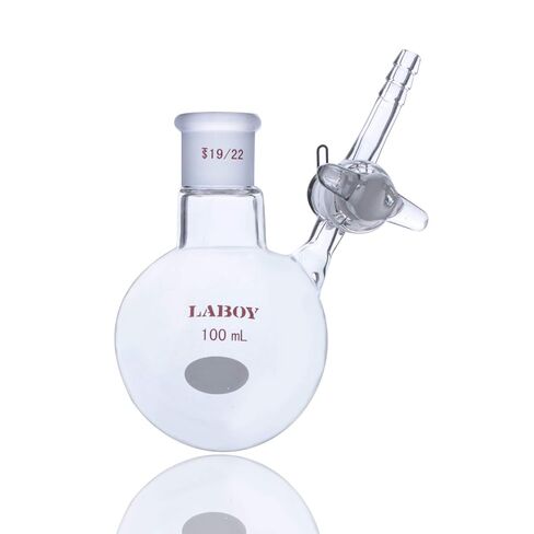 Laboy Glass 100mL Schlenk Reaction Flask - Heavy Wall Borosilicate with Side Arm Glass Stopcock - 14/20 Standard Taper Joint - Air-Free Chemistry & Vacuum Line Compatible in Saudi Arabia