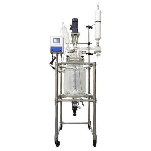 20L Jacketed Reactor Vessel - Double-Layer High Borosilicate Glass, Digital Temperature Control, 110V 120W, Ideal for Lab Chemistry Reactions, PTFE Sealing, Stainless Steel Frame in Kuwait